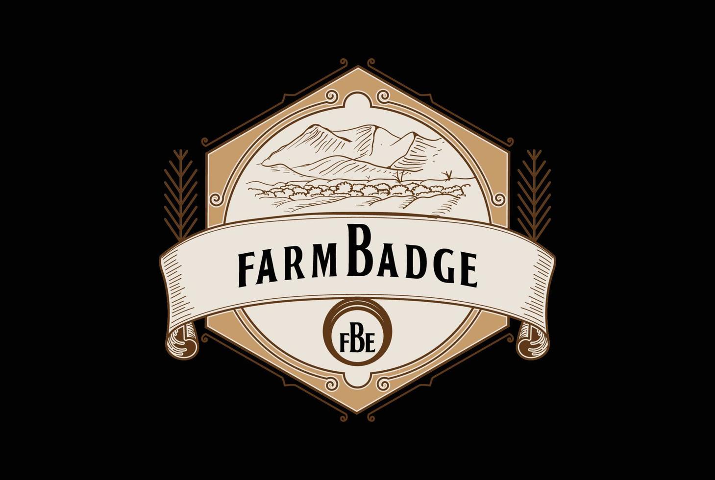 Vintage Retro Hipster Hexagonal Mountain Hill Farm Field Badge Emblem Label Logo Design vector
