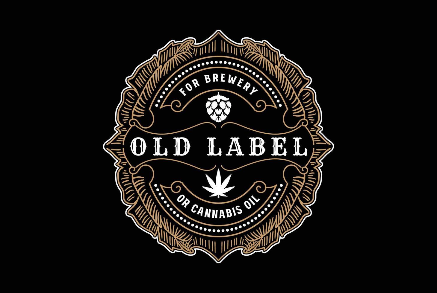 Clásico retro dorado lúpulo arte cerveza o canabis marijuana hoja cbd cáñamo petróleo Insignia emblema etiqueta logo diseño vector