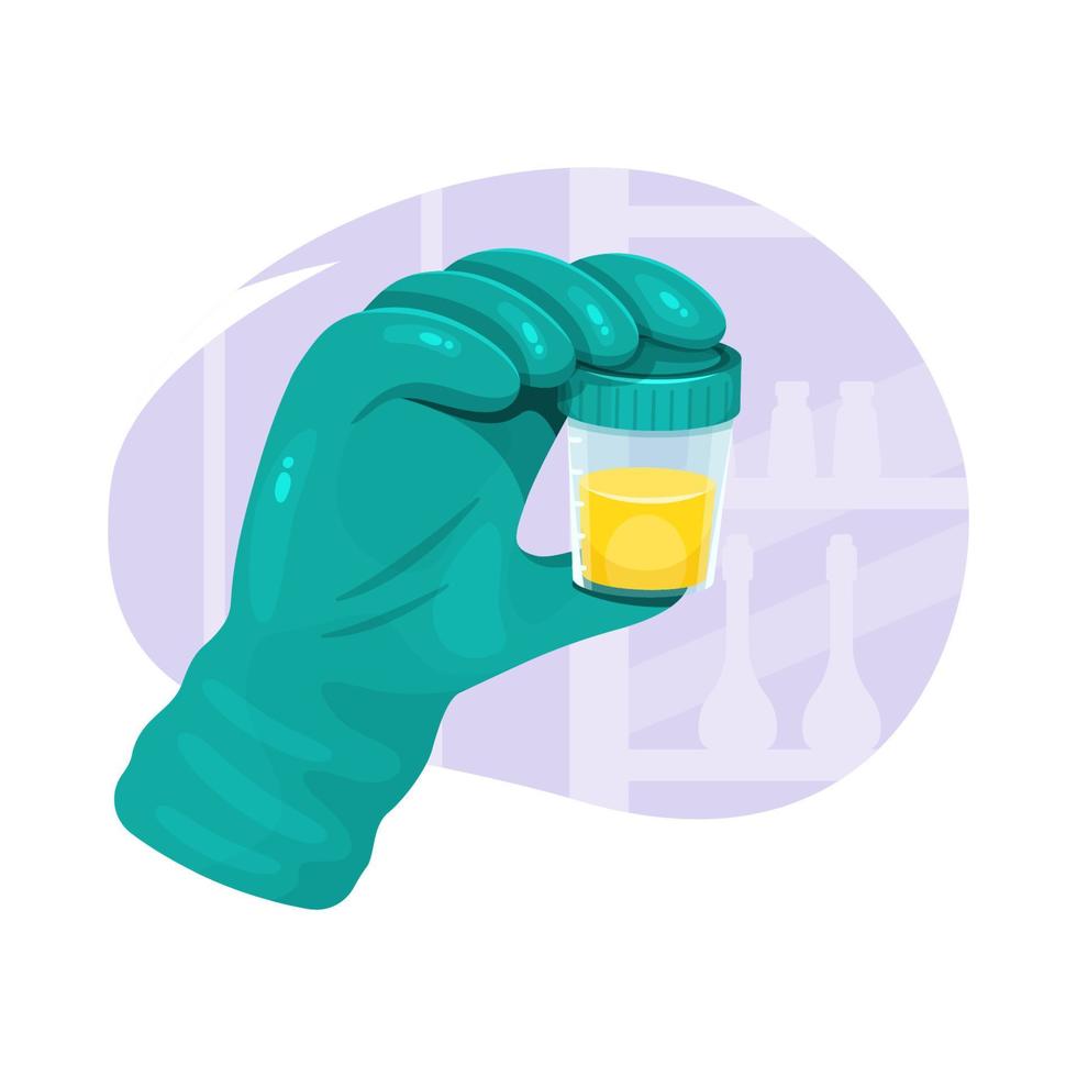 Urine test tube in hand isolated on white. Cartoon flat vector illustration