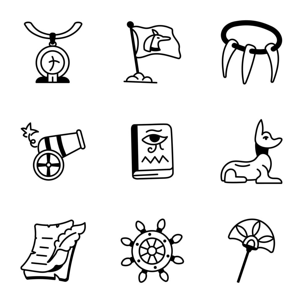 Pack of Hand Drawn Ancient Artifacts Icons vector