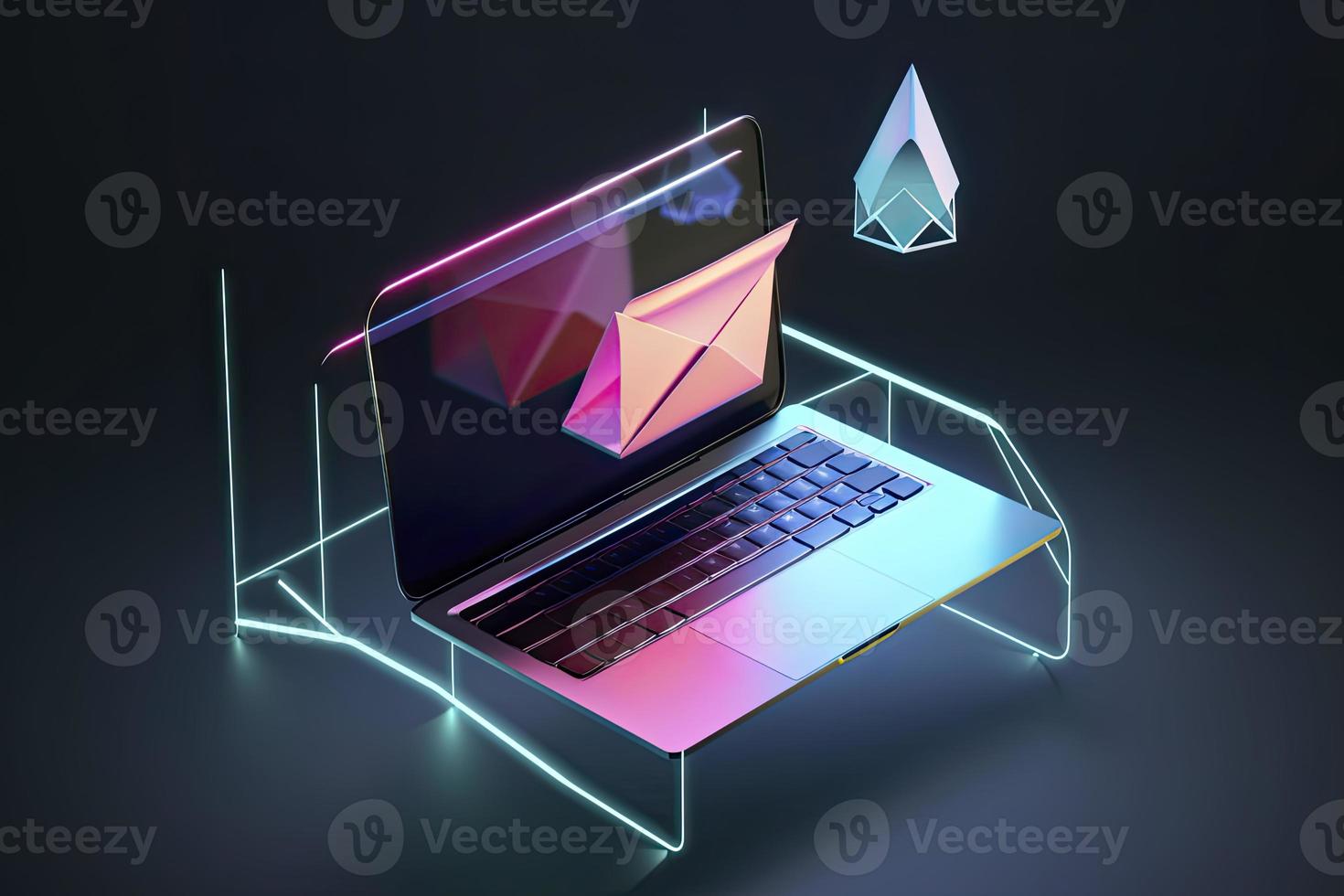 Sending and receiving email via modern laptop. 3d vector illustration photo