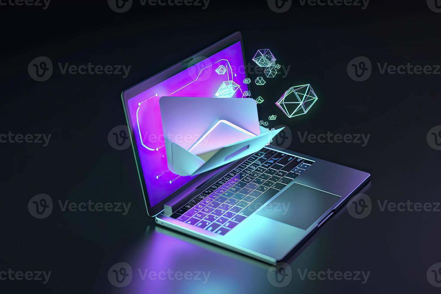 Sending and receiving email via modern laptop. 3d vector illustration photo