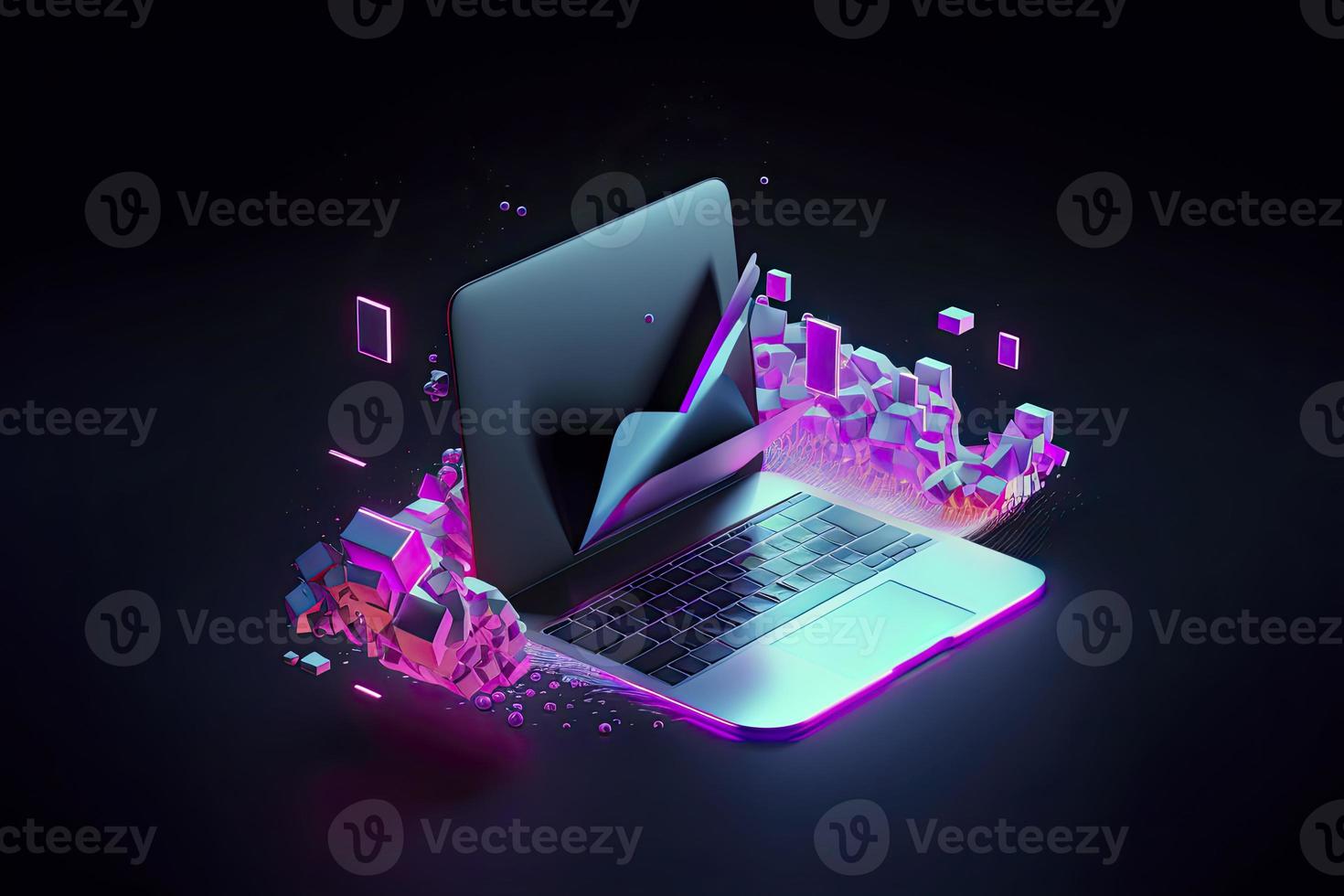 Sending and receiving email via modern laptop 3d vector illustration