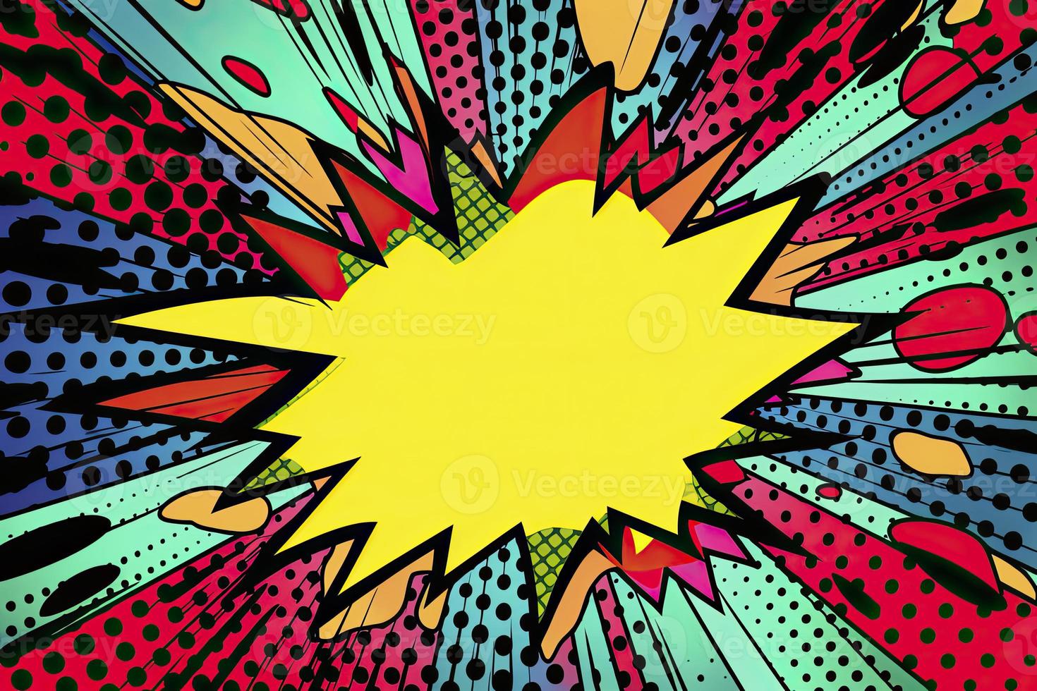 Pop art comic zoom background with lines, glow and speech bubble