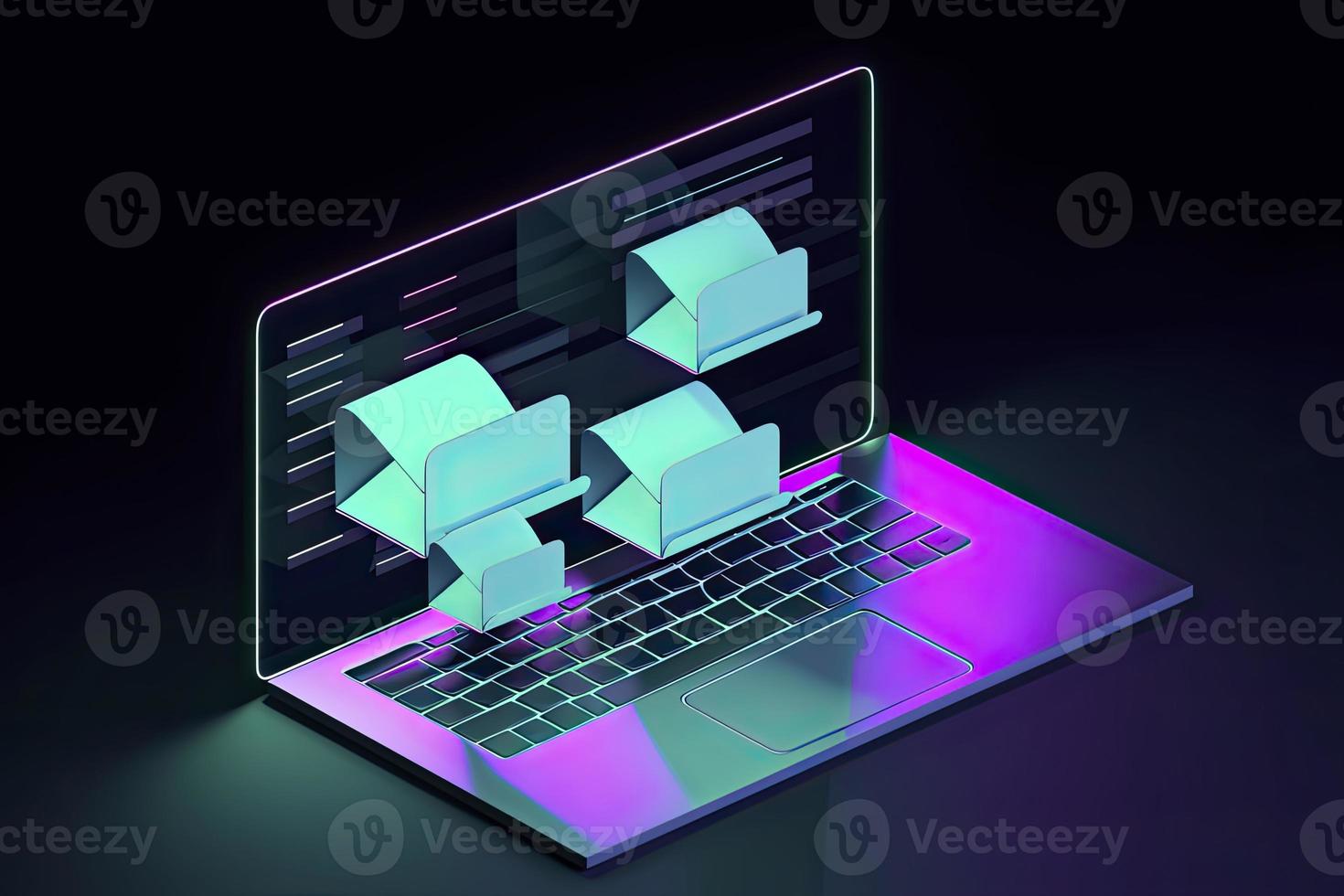 Sending and receiving email via modern laptop. 3d vector illustration photo