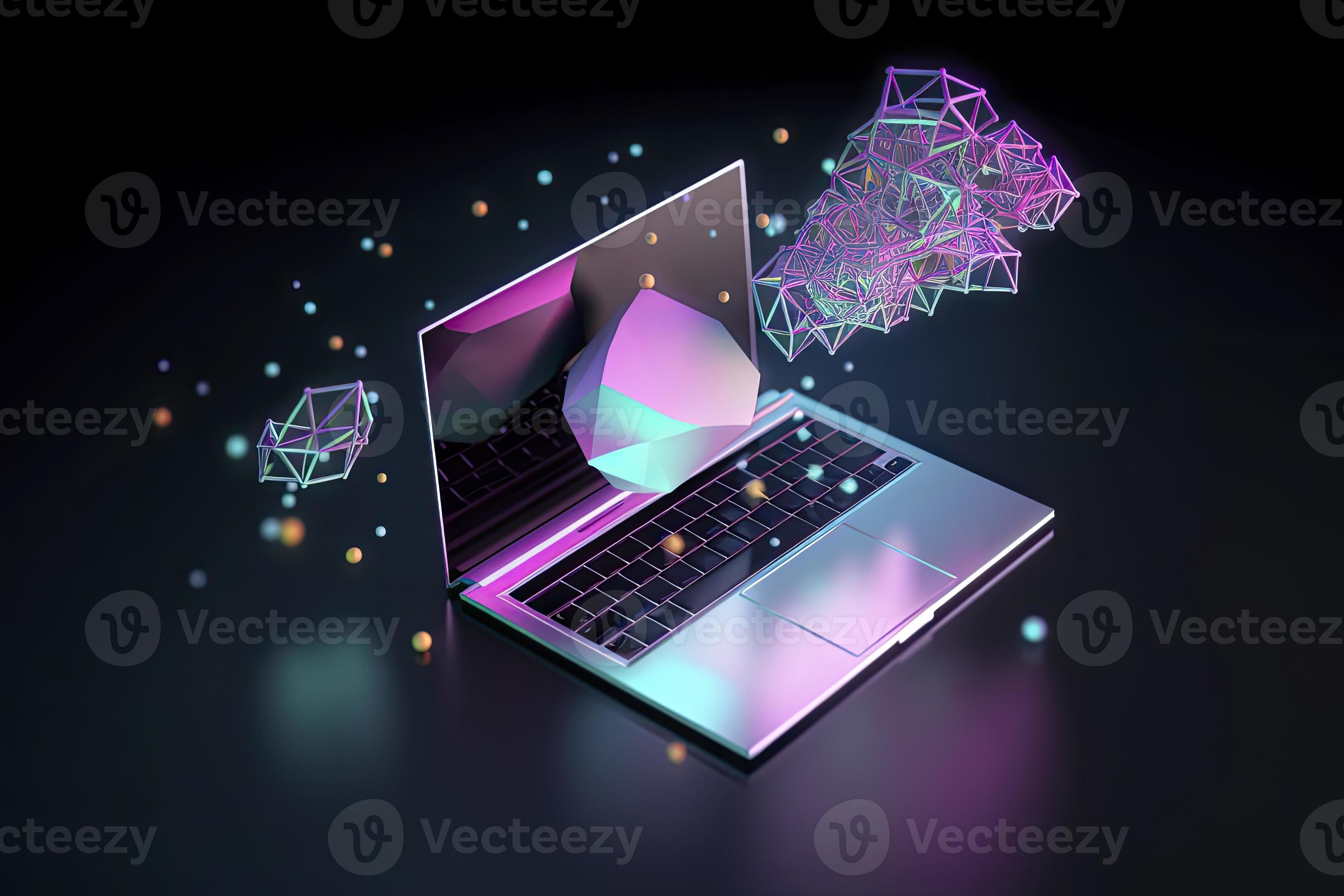 Sending and receiving email via modern laptop 3d vector illustration