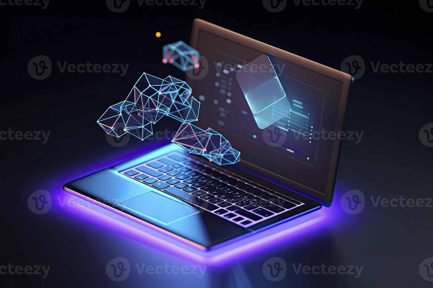 Sending and receiving email via modern laptop. 3d vector illustration photo