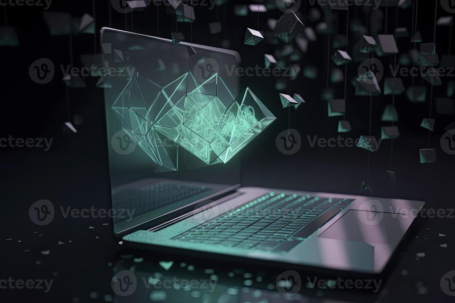 Sending and receiving email via modern laptop. 3d vector illustration photo
