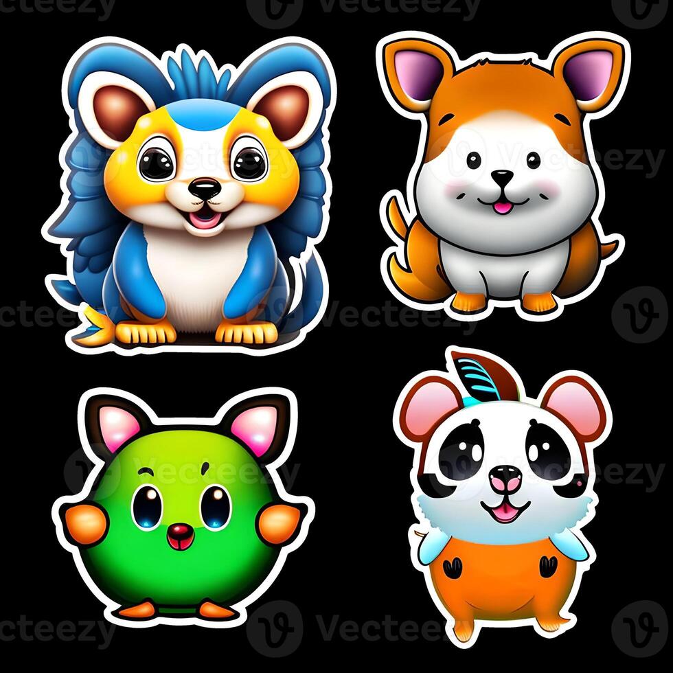 Cute animal sticker fox Porcupine dog mouse panda with outlined isolated to print. photo