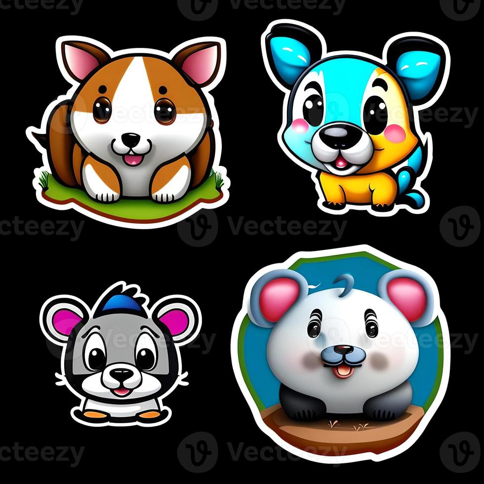 Cute animal sticker fox mouse dog mouse panda with outlined isolated to print. photo