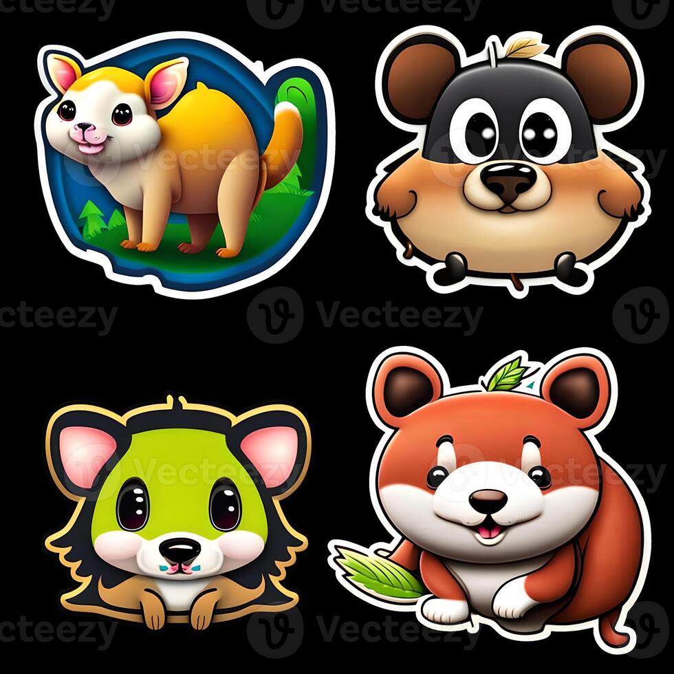 Cute animal sticker fox dog mouse bear with outlined isolated to print. photo