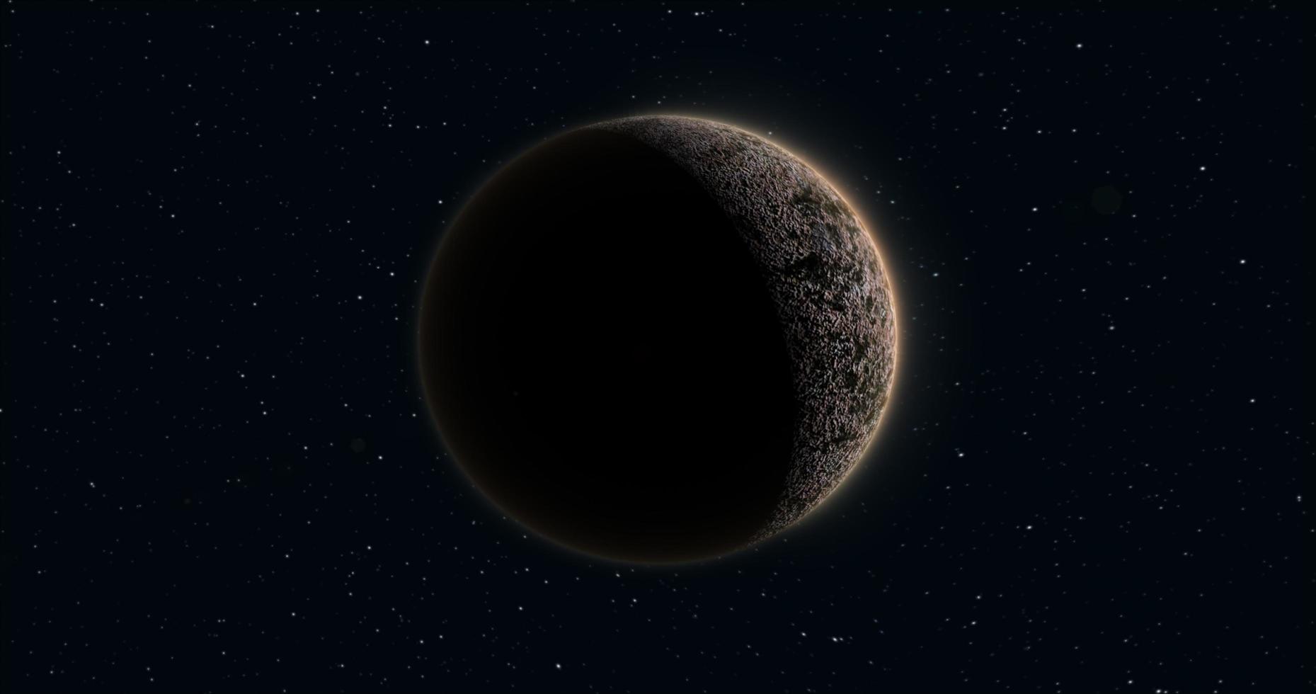 Abstract realistic space planet round sphere with a stone relief surface in space against the background of stars photo