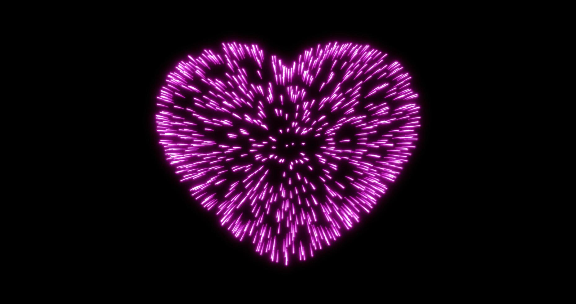 Abstract purple pink fireworks festive fireworks for valentine's day in the shape of a heart from glowing particles and magical energy lines. Abstract background photo