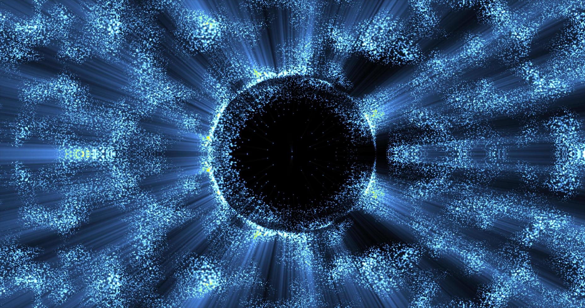 Abstract background of an energetic blue magic ring of glowing particles and a wave of energy photo