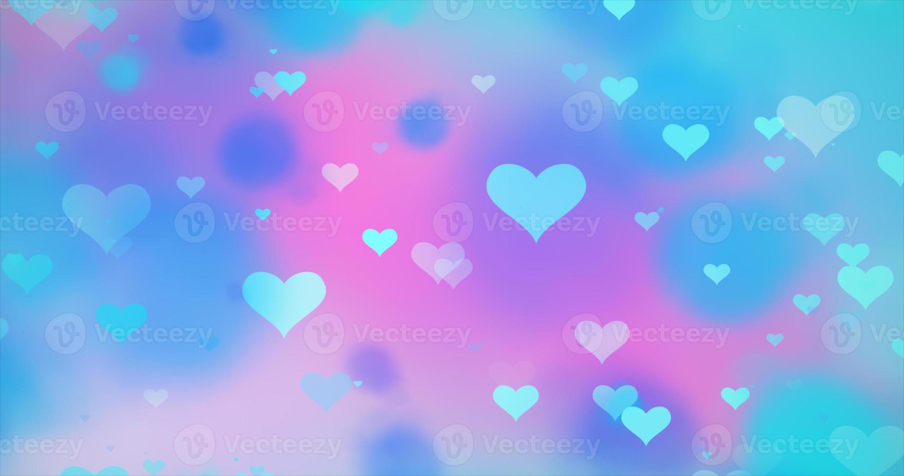 Glowing tender flying love hearts on a light blue background for Valentine's Day photo