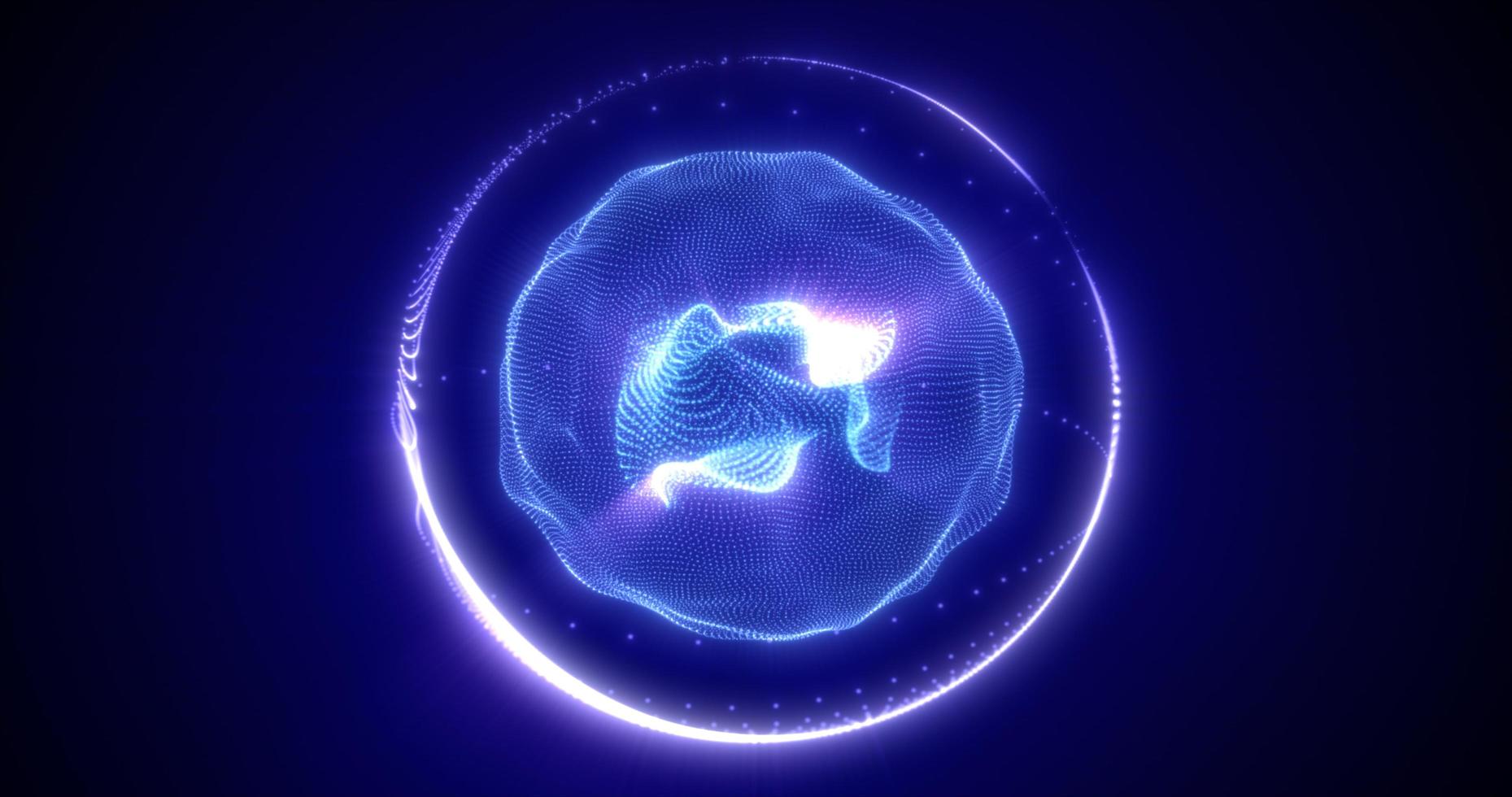 Abstract blue energy sphere from particles and waves of magical glowing on a dark background photo