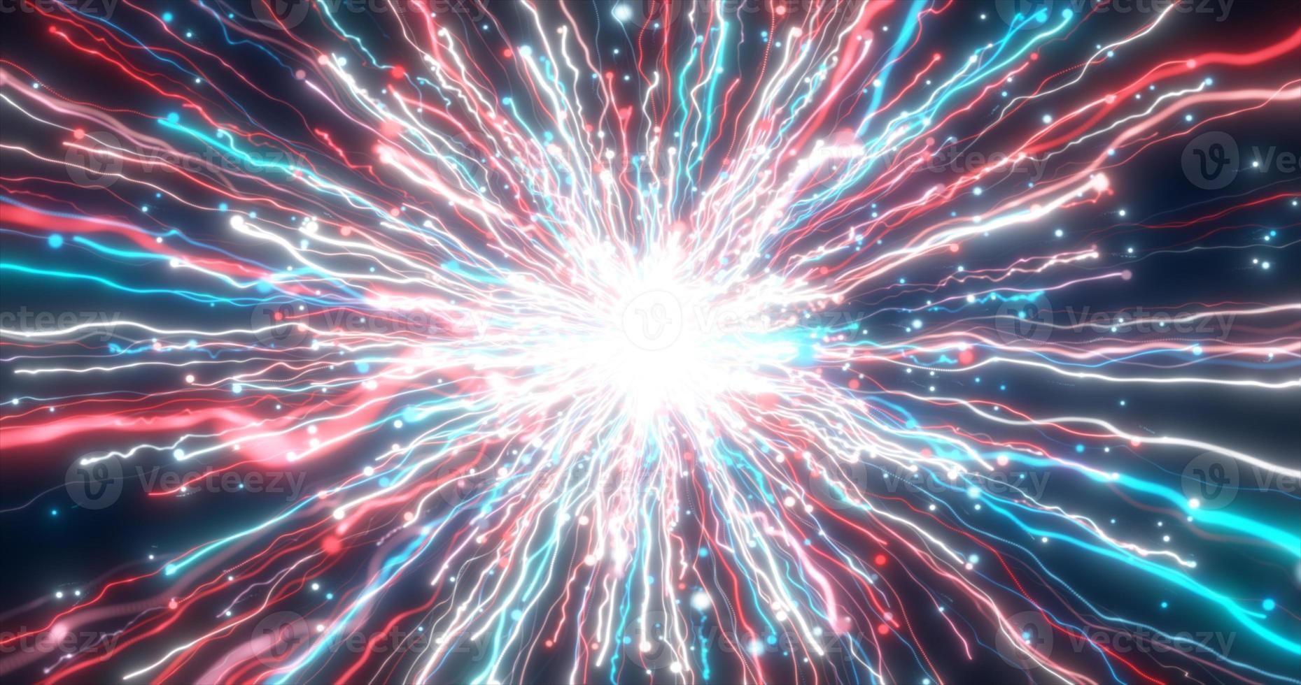 Abstract glowing energy explosion blue swirl fireworks from lines and magic particles of american flag color abstract background photo