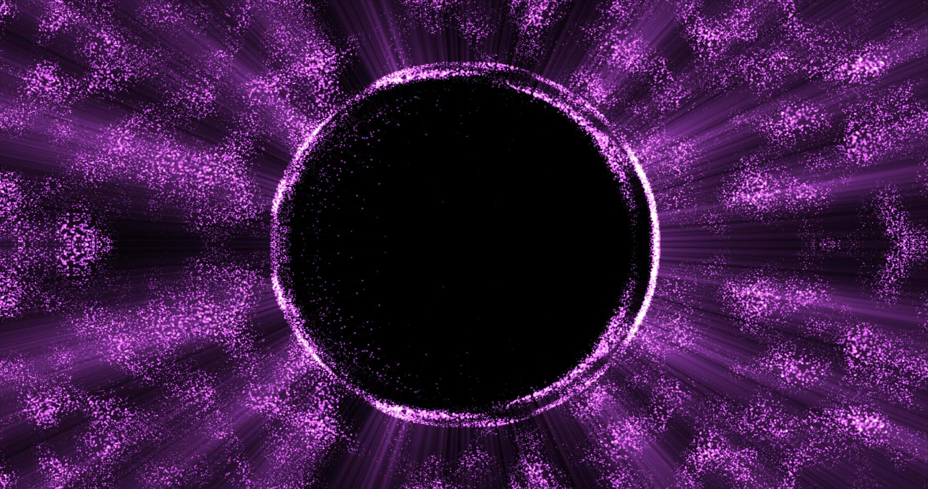 Abstract purple background from an energy blue magic ring of a round frame of glowing particles and waves of energy photo