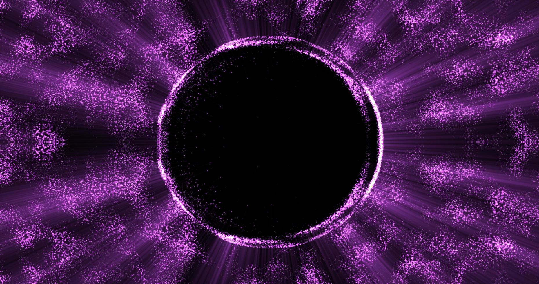 Abstract purple background from an energy blue magic ring of a round frame of glowing particles and waves of energy photo