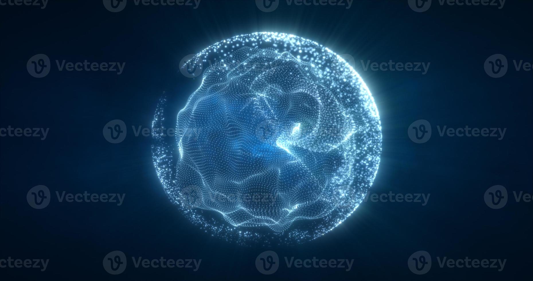 Abstract blue energy sphere from particles and waves of magical glowing on a dark background photo