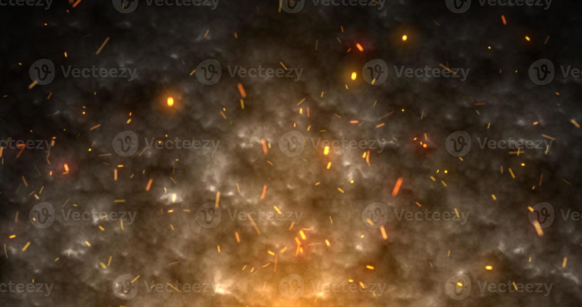 Abstract orange fiery sparks and smoke from a bonfire with fire, abstract background photo