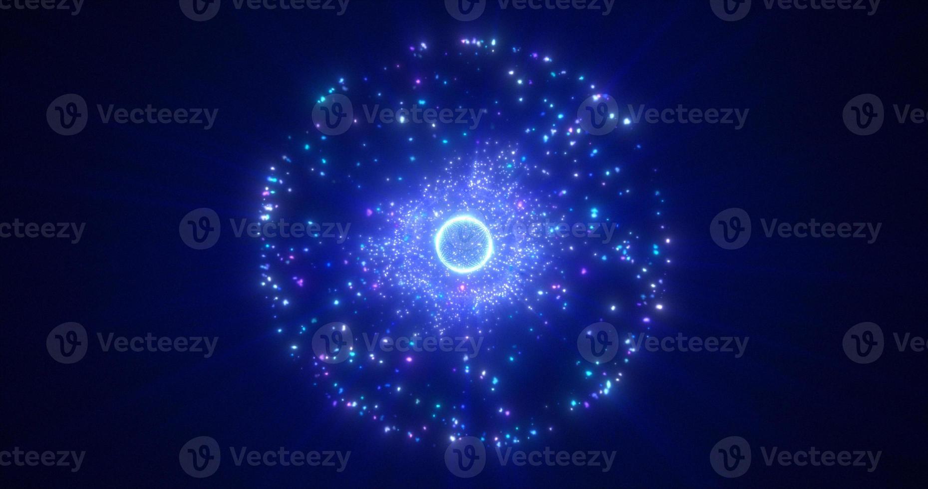 Abstract round blue sphere glowing energy magic molecule with atoms from particles and dots cosmic. Abstract background photo