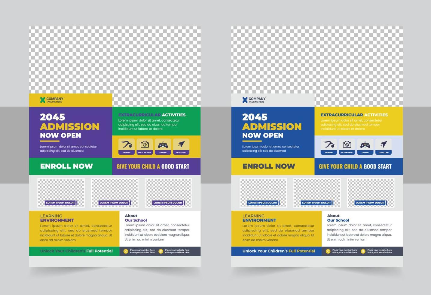 Colorful school admission flyer template design. Kids school design for poster, and banner vector