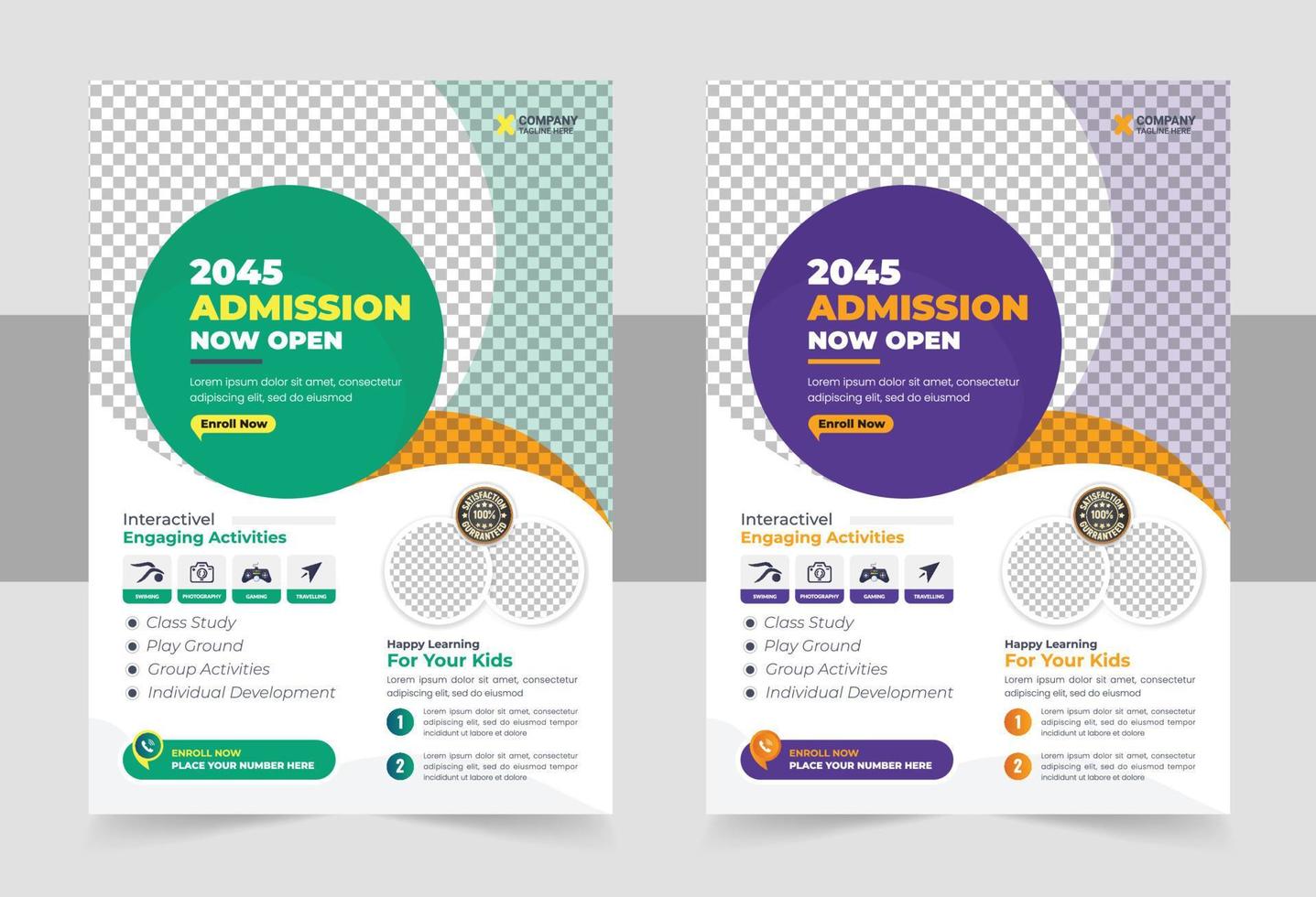 Colorful school admission flyer template design. Kids school design for poster, and banner vector