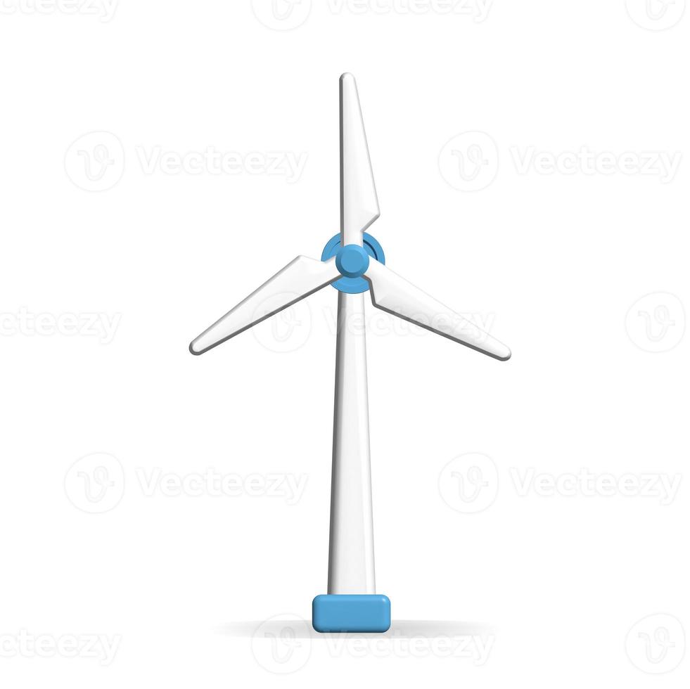 3D Realistic wind turbine, wind power station with long vanes. Renewable wind energy, green and alternative eco energy concept. photo