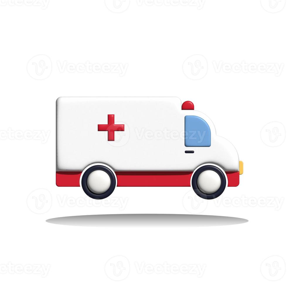 3D Realistic White ambulance car, medical van. Medical rescue service, healthcare,  emergency concept. photo