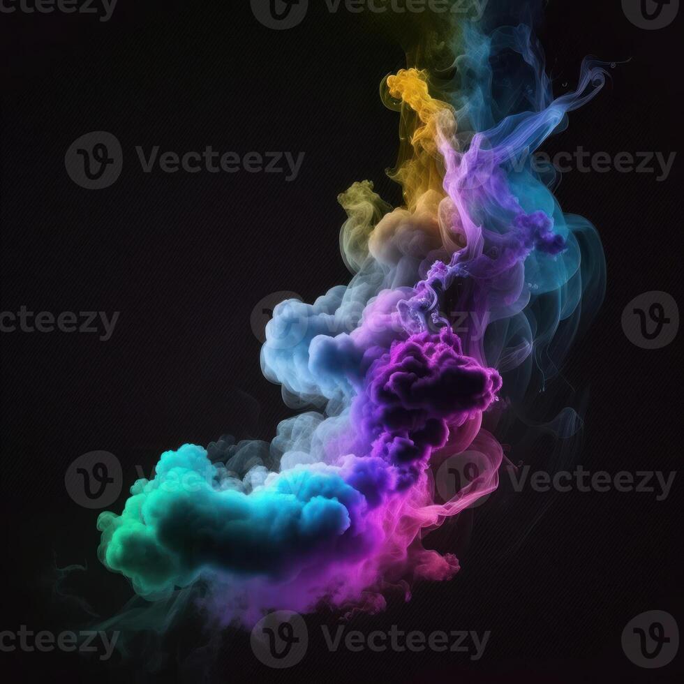 fantasía de colores fumar niebla y nubes en negro generativo ai foto