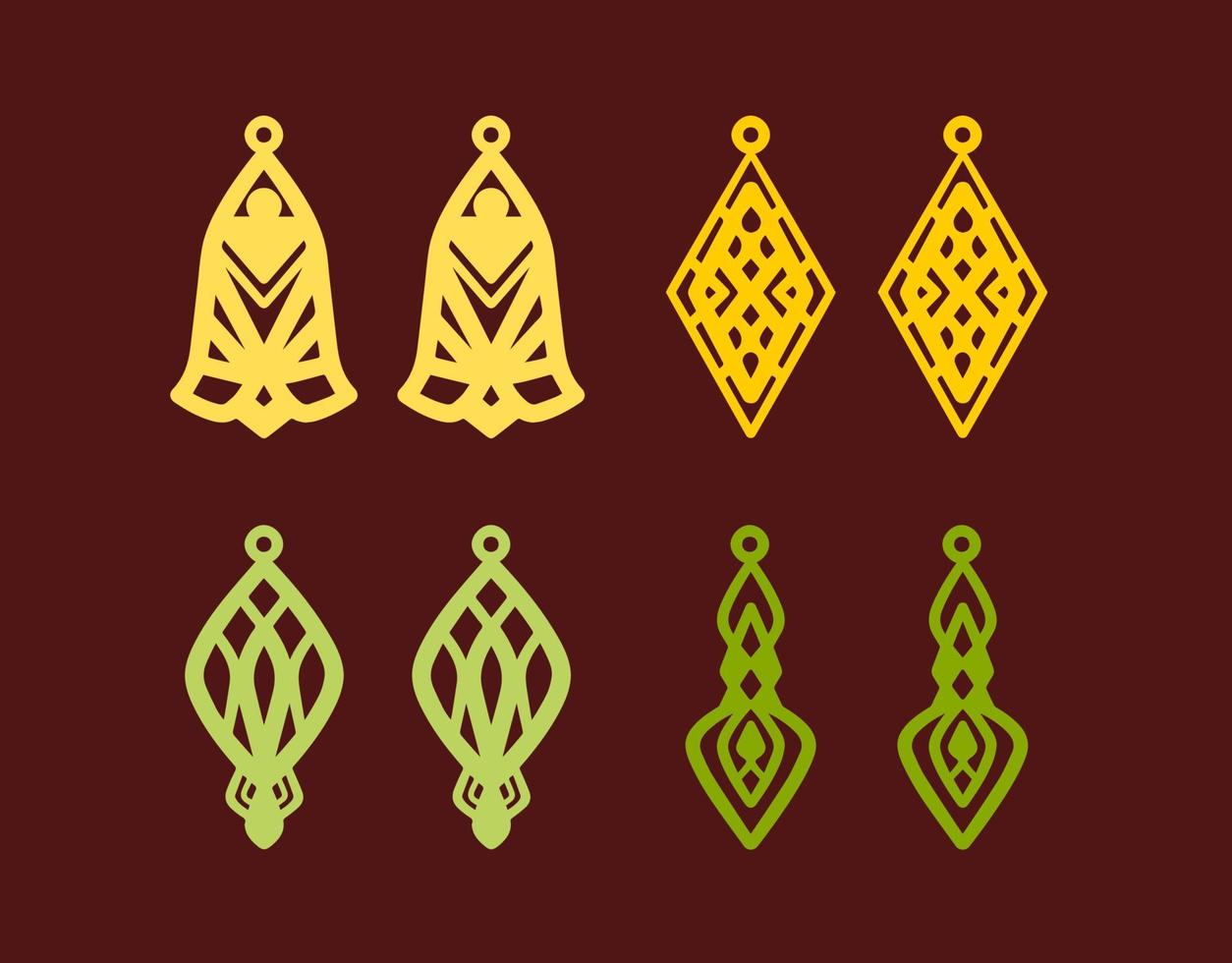 A collection of Earrings templates with geometric shapes. Isolated stencils pattern suitable for handmade work, laser cutting and printing. Jewelry Template. vector