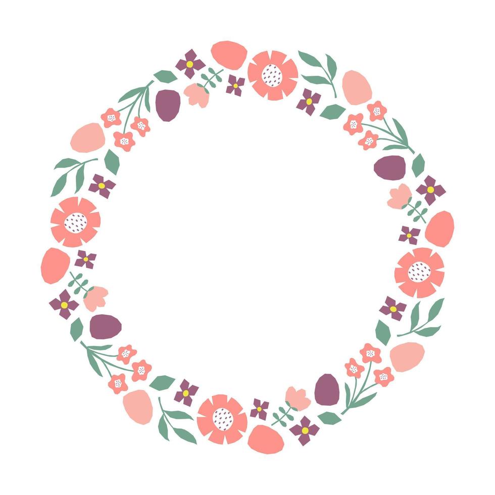 Colorful frame with cutout branches, flowers and easter eggs. Design element for greeting card, invitation, poster, social media vector