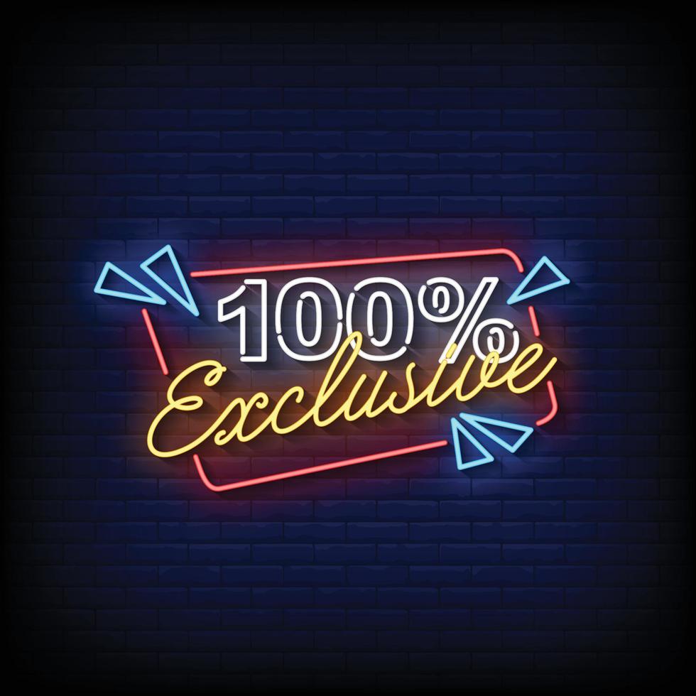 Neon Sign 100 percent exclusive with brick wall background vector