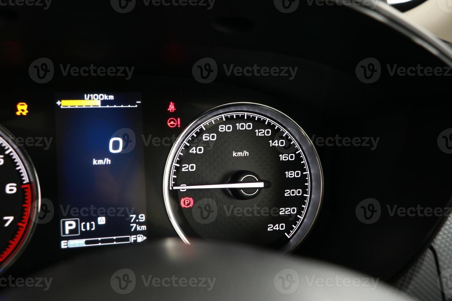 Operation warning lights and speedometer in the dashboard photo