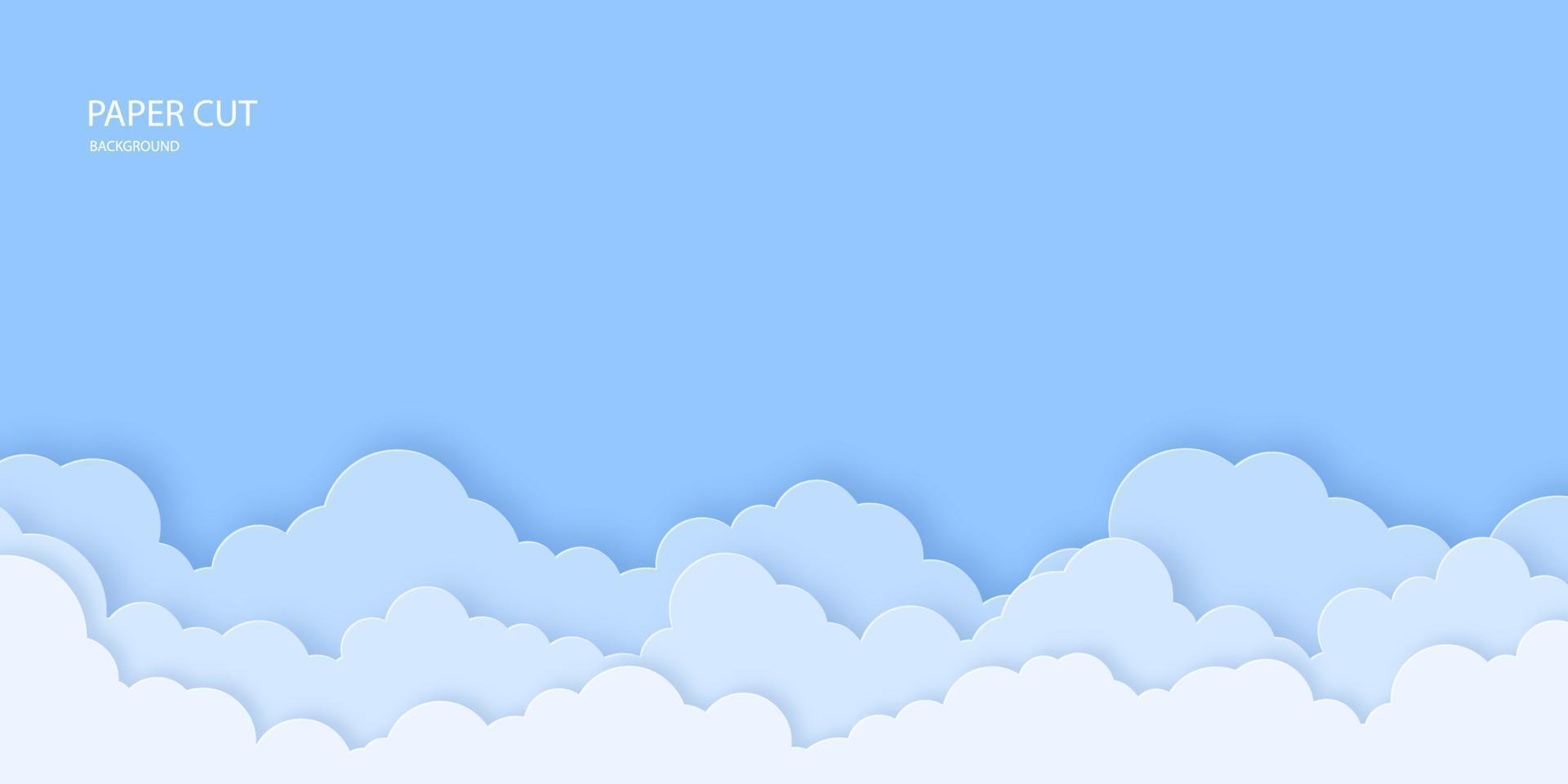 Modern paper art and craft style sky background with 3d clouds. vector