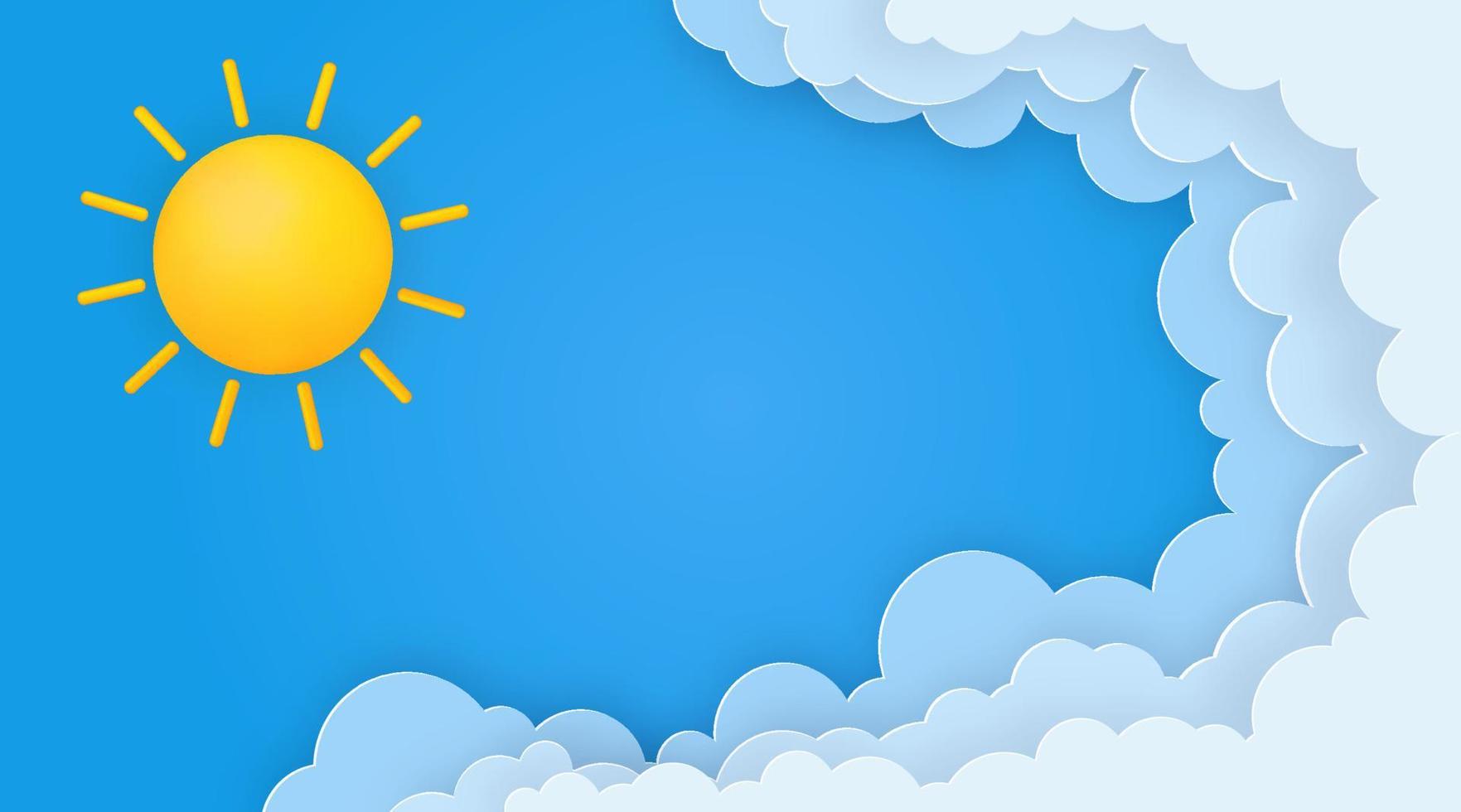 linda verano bandera con Dom y papel nubes en azul cielo antecedentes. vector