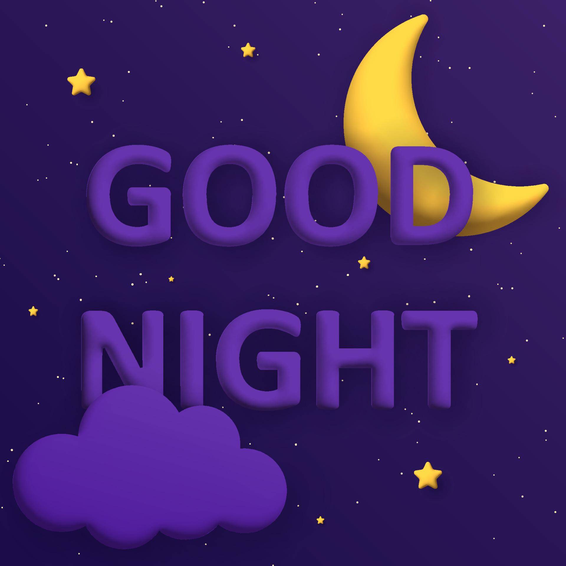 Stylish good night background with 3d moon, cloud and stars. square ...