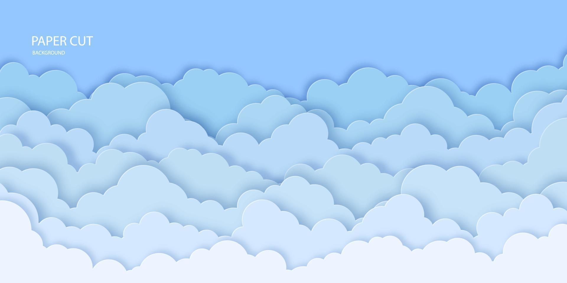 3d clouds on blue sky background in paper cut style. vector