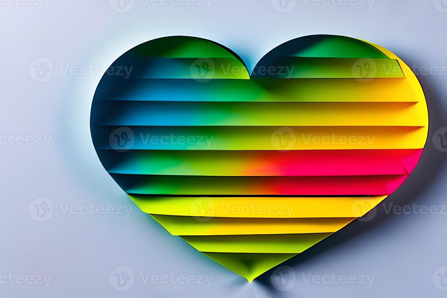 arco iris de colores papel cortar fuera en el amor corazón forma. papel Arte arco iris corazón antecedentes con 3d efecto, corazón forma en vibrante colores, vector ilustración. foto