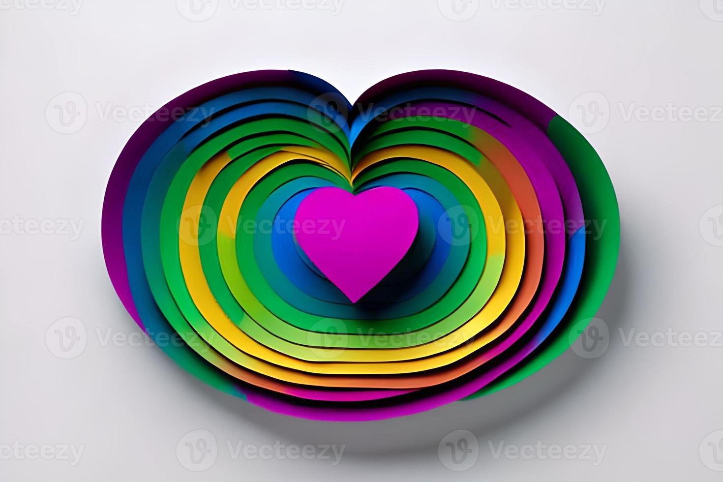 Rainbow colored paper cut out in the love heart shape. Paper art rainbow heart background with 3d effect, heart shape in vibrant colors, vector illustration. photo