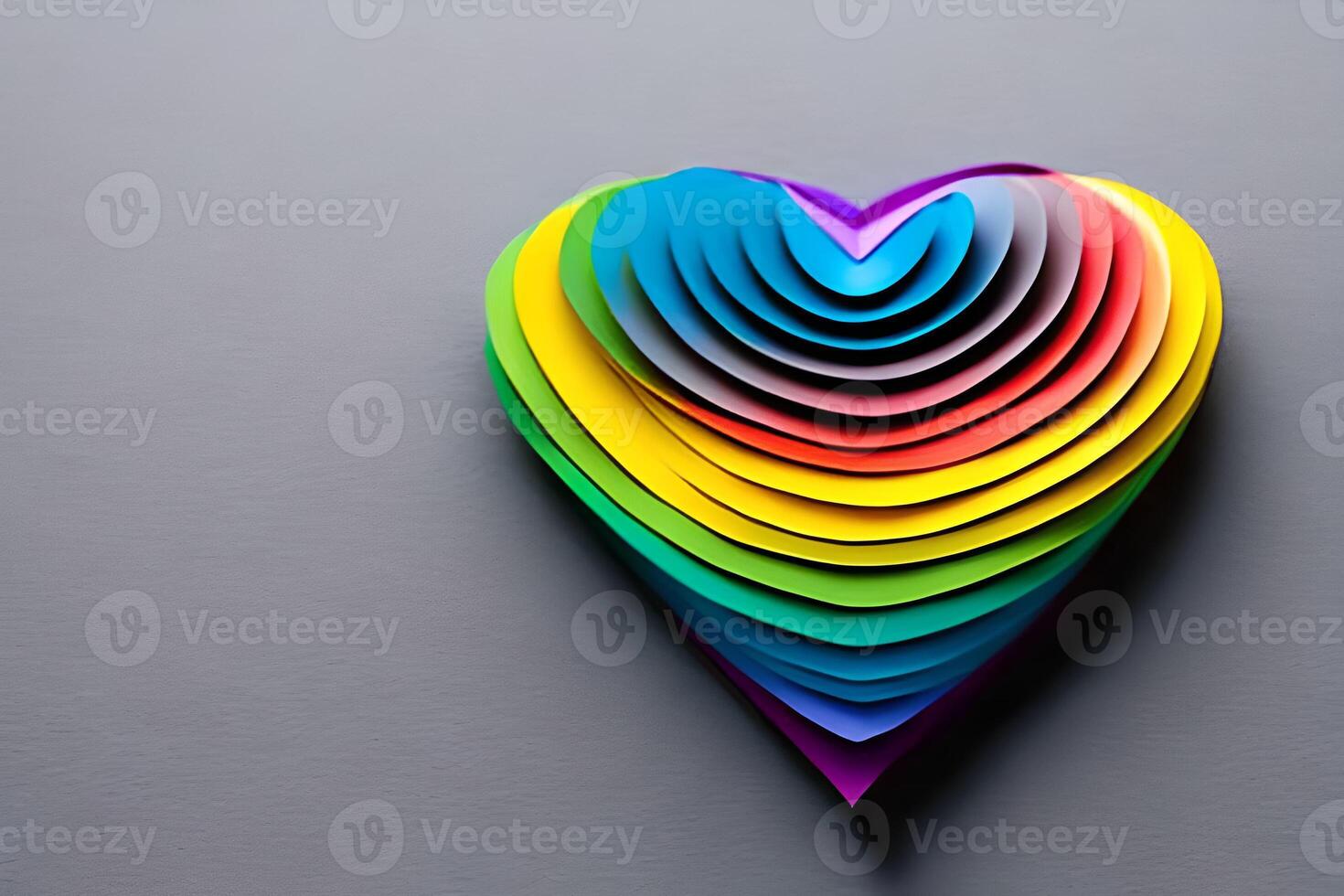 Rainbow colored paper cut out in the love heart shape. Paper art rainbow heart background with 3d effect, heart shape in vibrant colors, vector illustration. photo
