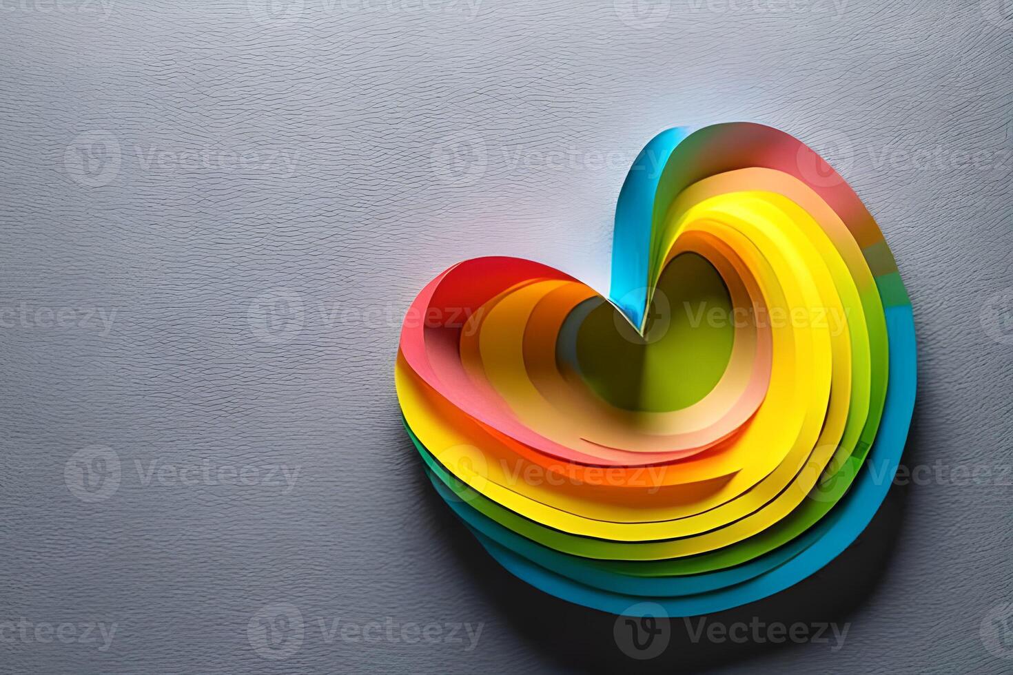 Rainbow colored paper cut out in the love heart shape. Paper art rainbow heart background with 3d effect, heart shape in vibrant colors, vector illustration. photo