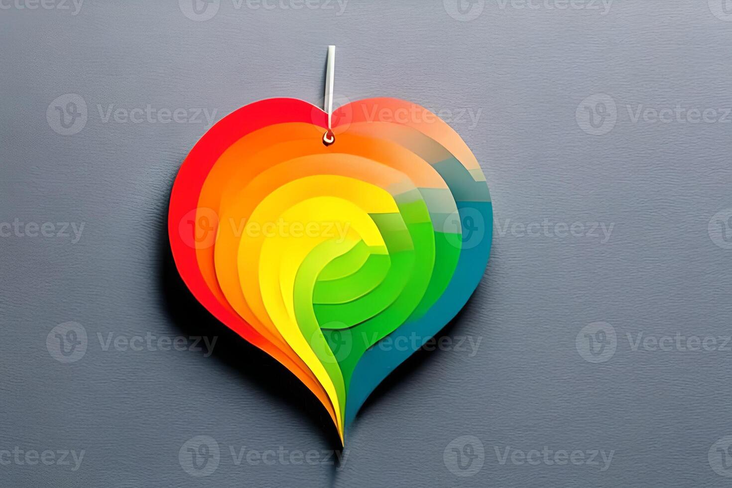 Rainbow colored paper cut out in the love heart shape. Paper art rainbow heart background with 3d effect, heart shape in vibrant colors, vector illustration. photo