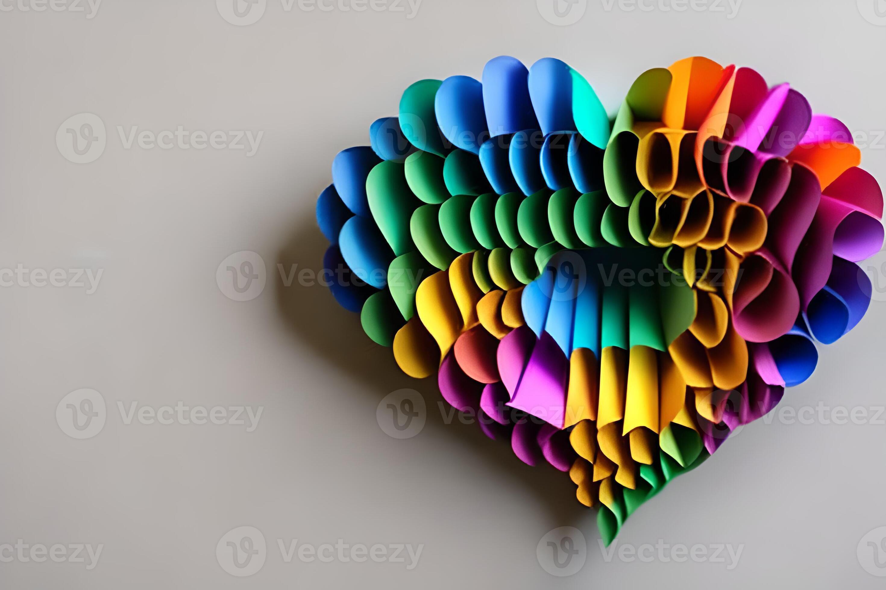 Rainbow colored paper cut out in the love heart shape. Paper art rainbow  heart background with 3d effect, heart shape in vibrant colors, vector  illustration. 21699144 Stock Photo at Vecteezy