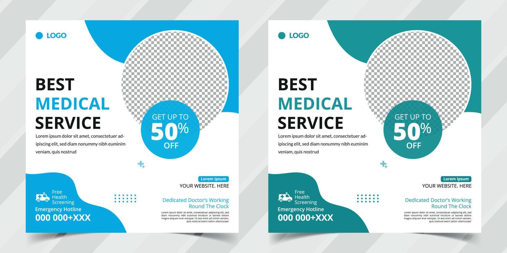 Medical healthcare service social media post template design for Collection of hospital and clinic. vector