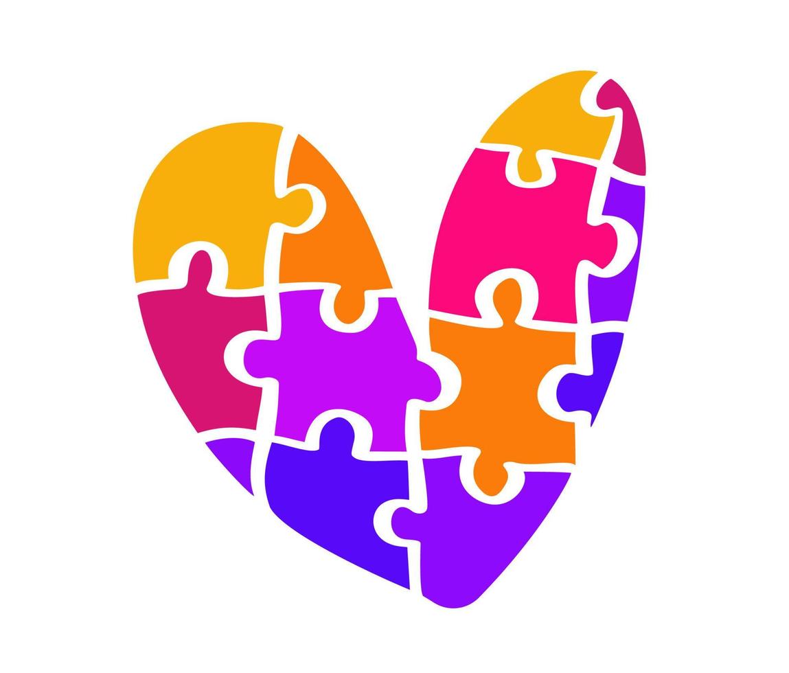 Autism Awareness Month. to be different. Multicolored puzzle in the form of heart of brush strokes. Healthcare concept. Vector illustration on white background