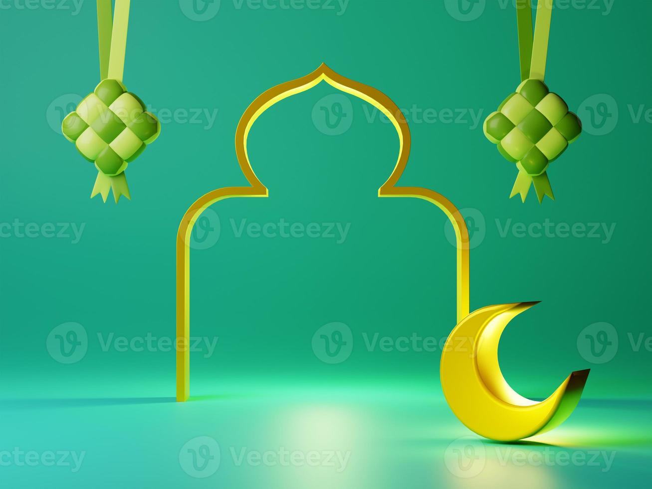 3d render muslim islamic festival background illustration. Ramadan eid mubarak greeting card template photo