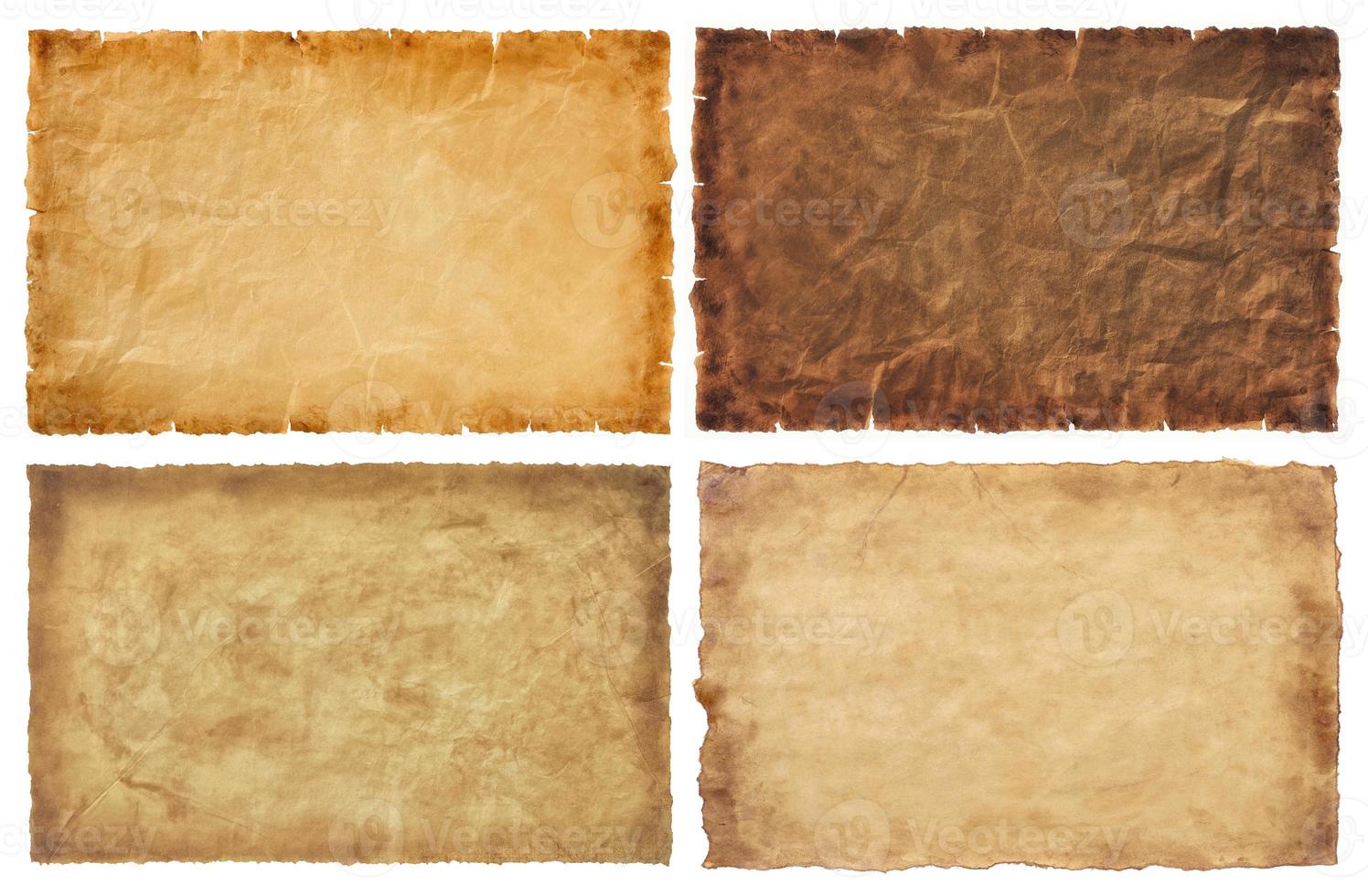 collection set old parchment paper sheet vintage aged or texture isolated on white background photo