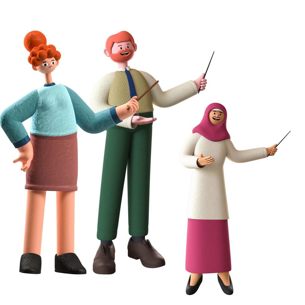 3d characters male and female teachers isolated white background. 3d rendering illustration photo